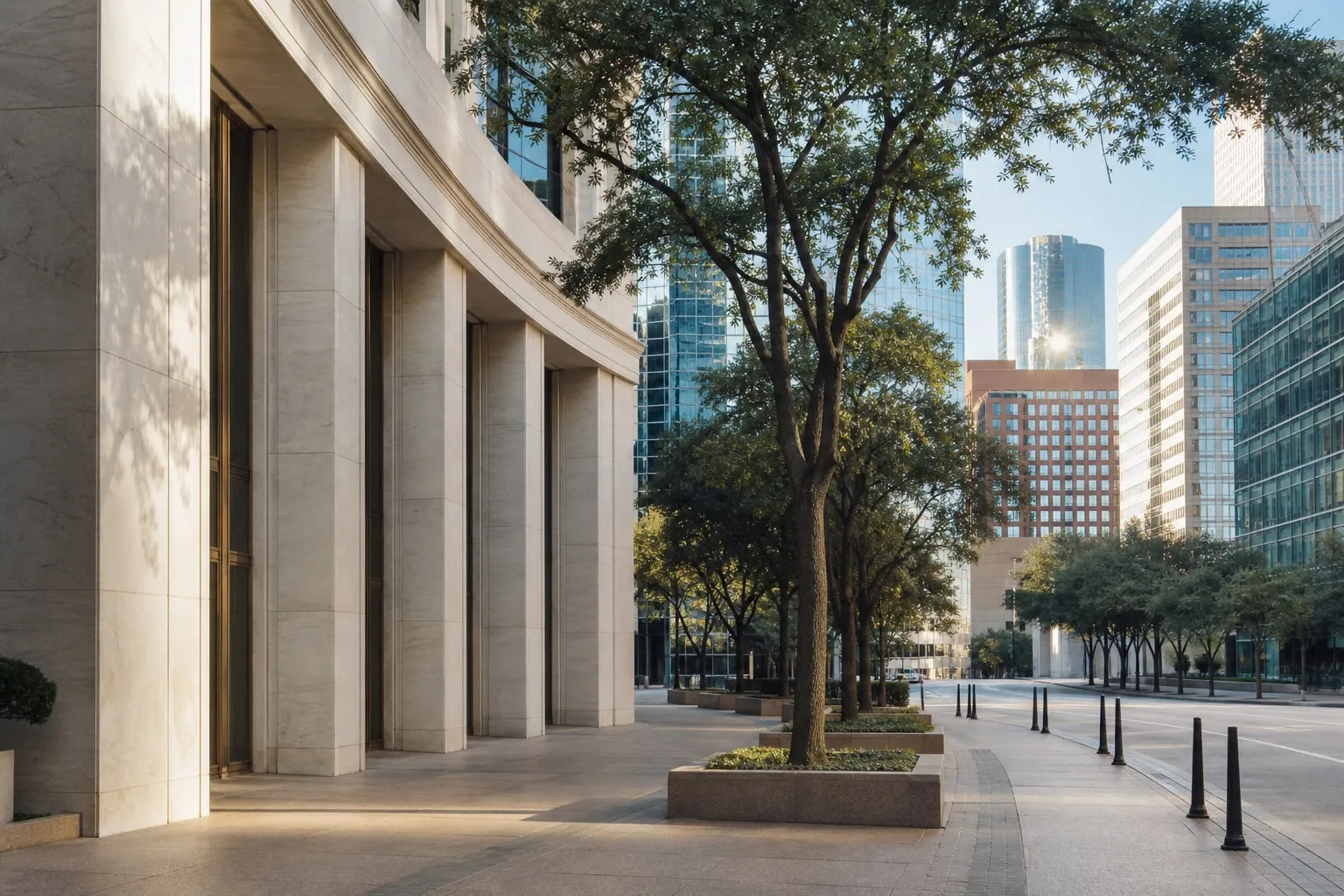 Houston civic plaza and downtown buildings